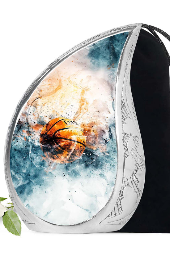 Basketball Cremation Urn - White Aluminium Funeral Urn For Burial