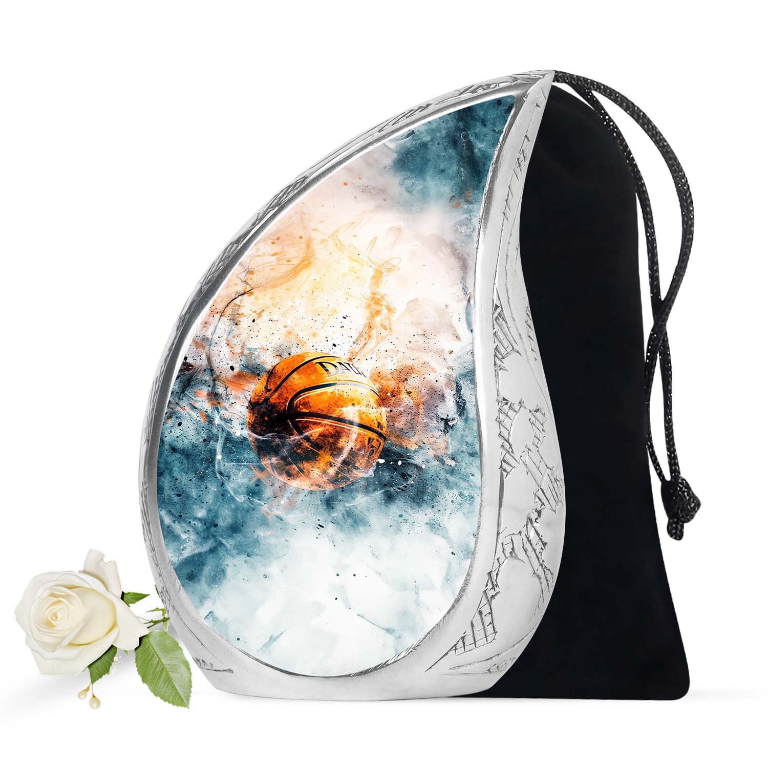 Basketball Cremation Urn - White Aluminium Funeral Urn For Burial