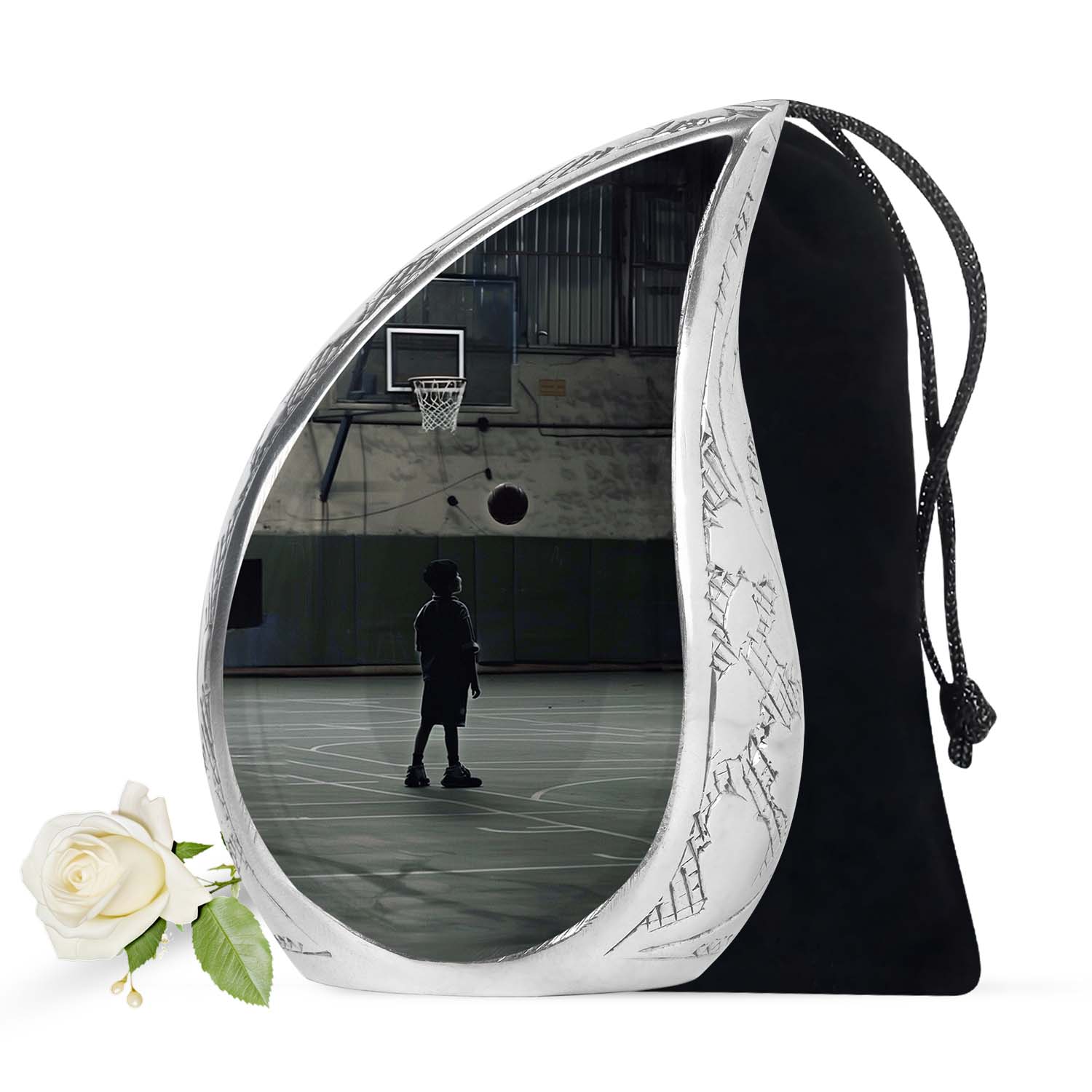 Basketball Player Funeral Urn - Black Aluminium Memorial Urn For Ashes