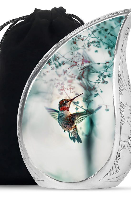 Peaceful Hummingbird Memorial Urn - White Aluminium Funeral Urn For Loved Ones