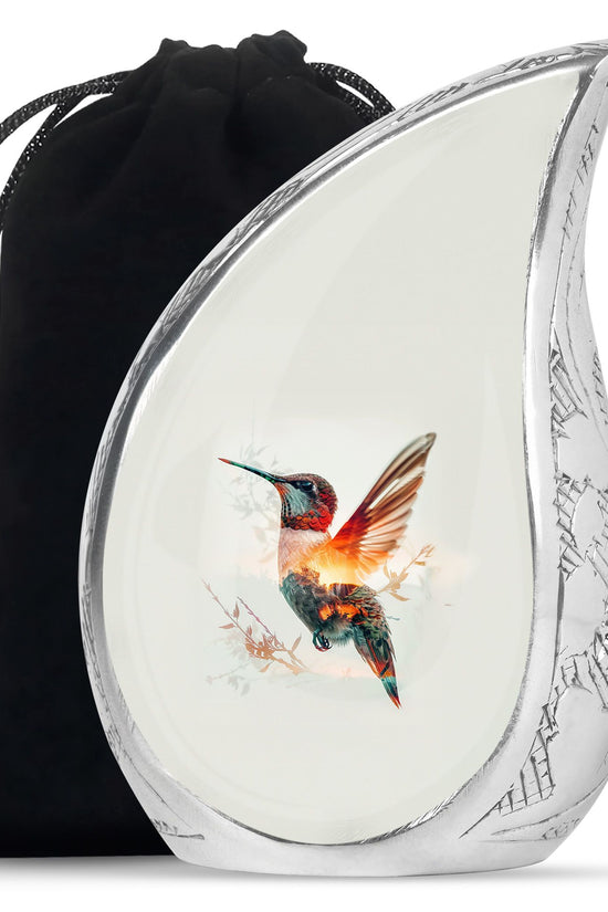 Artistic White Hummingbird Memorial Urn – Modern Funeral Urn For Ashes