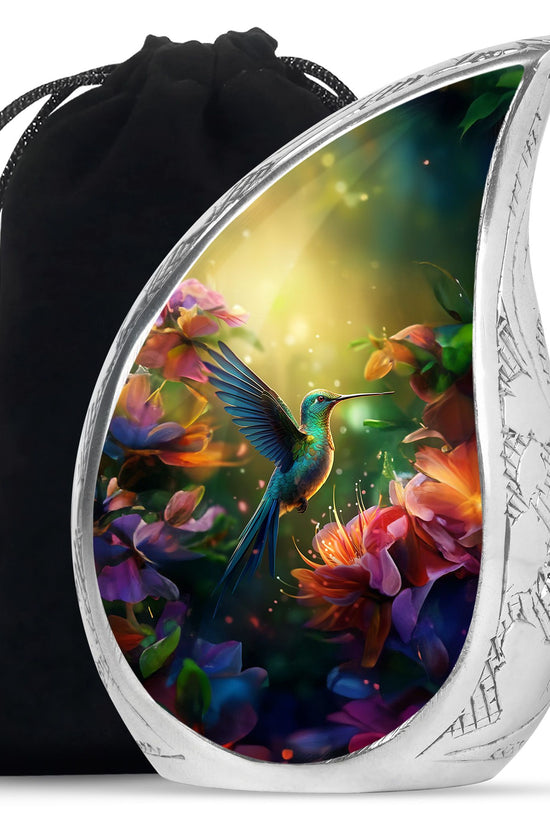Artistic Floral Hummingbird Cremation Urn - Premium Aluminum Urn For Ashes