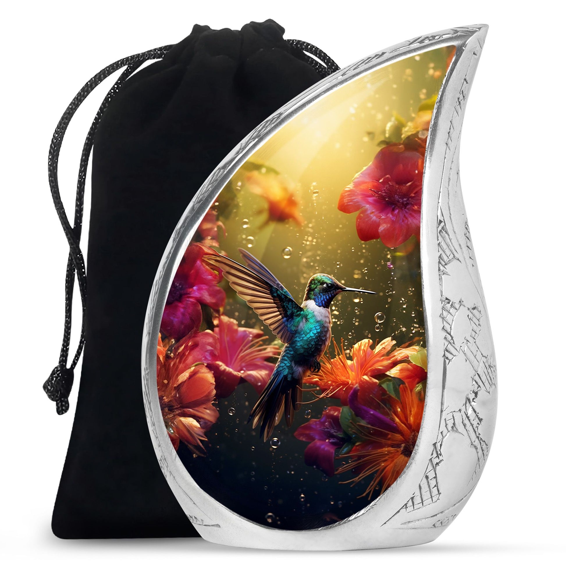 Classic Hummingbird Theme Memorial Urn - Aluminium Cremation Urn For Loved Ones
