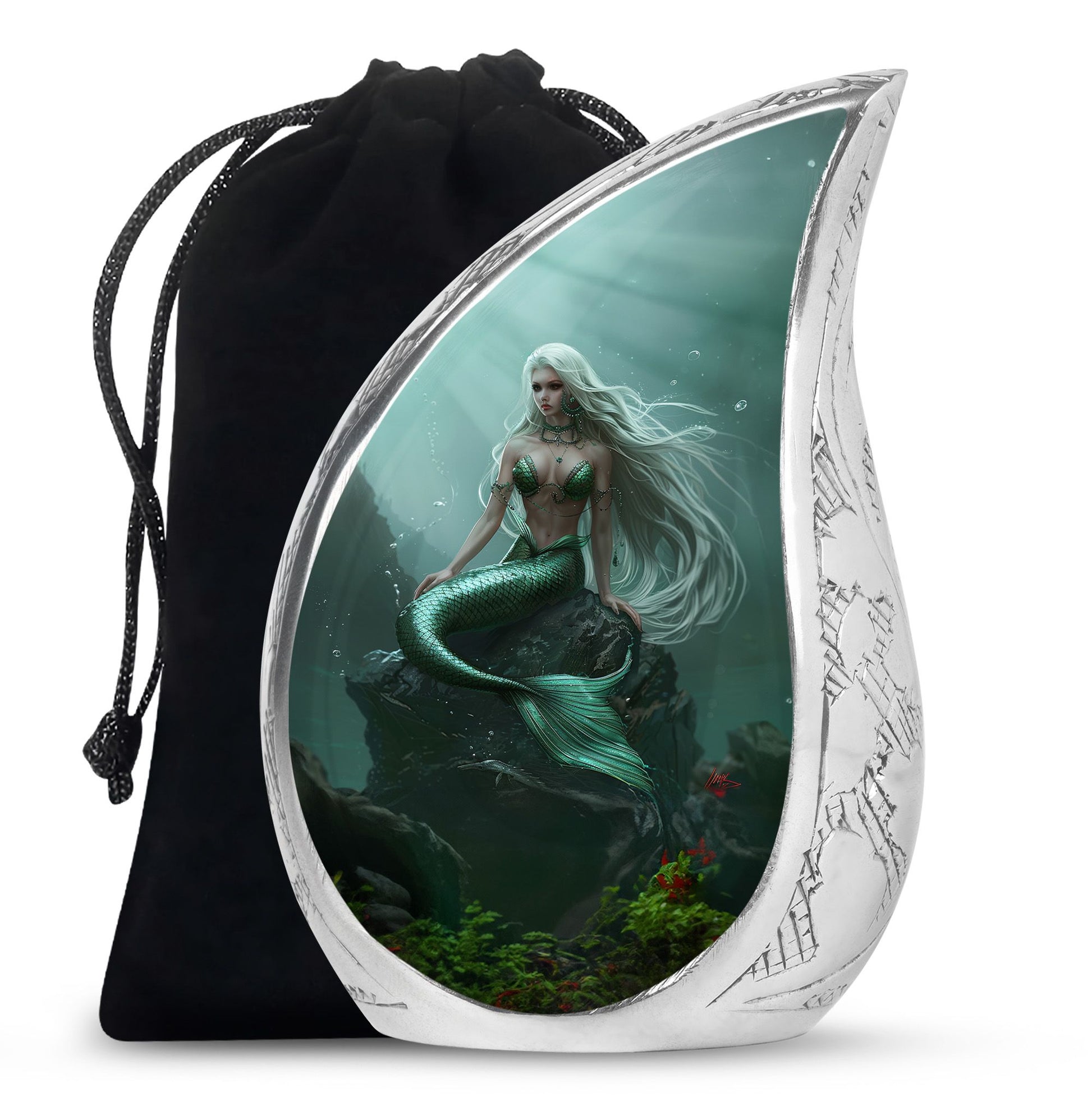 Emerald Mermaid Cremation Urn - Ocean Memorial Urn For Human Ashes