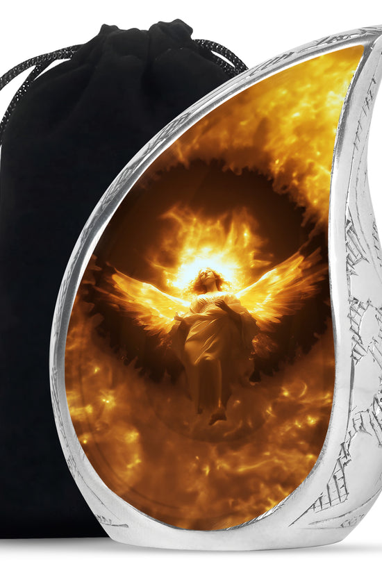 Divine Fire Wings Angel Urn - Glowing Heaven Light Memorial For Loved Ones