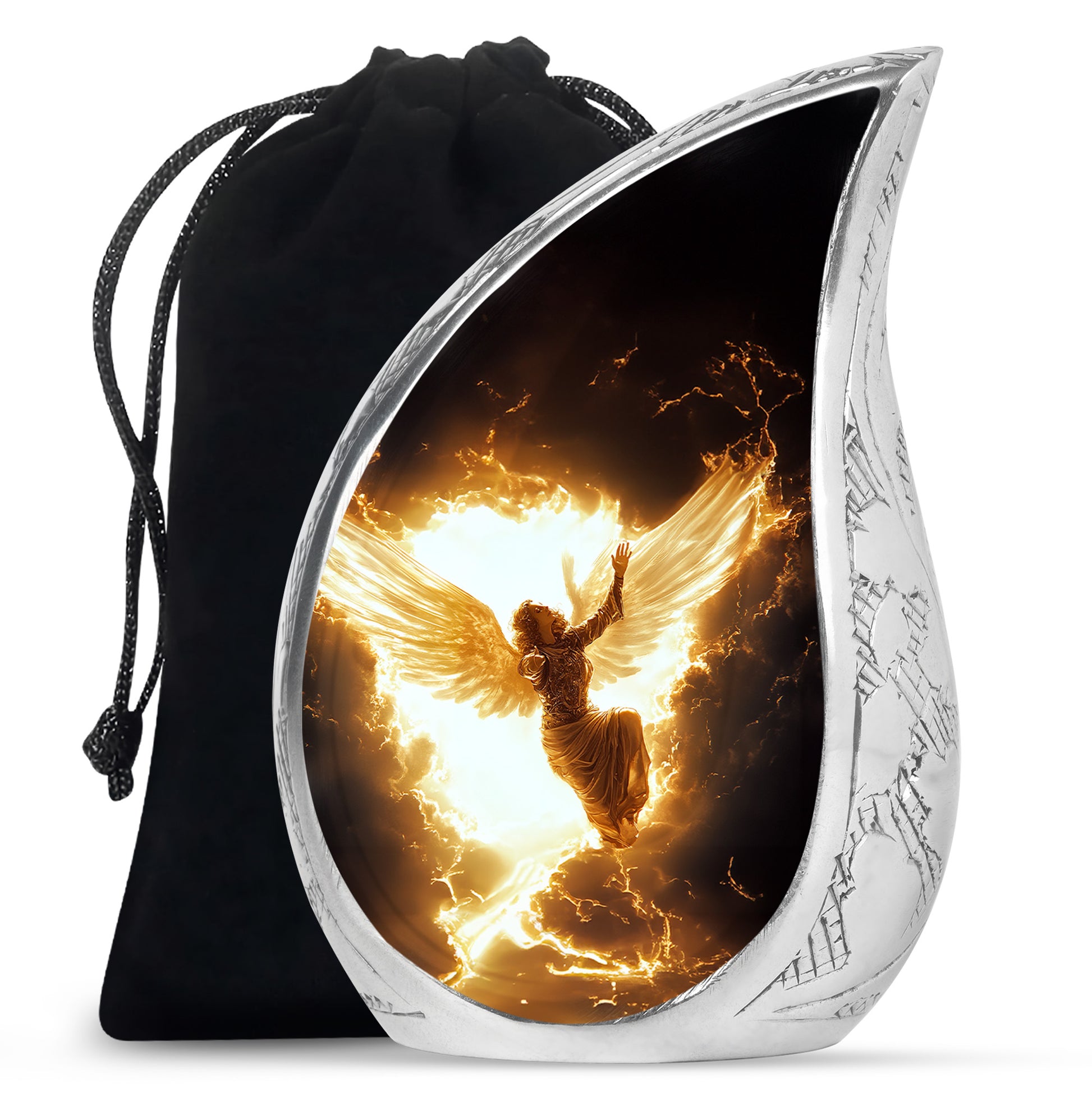 Elegant Angel Memorial Urn - Golden Lightning Funeral For Loved Ones