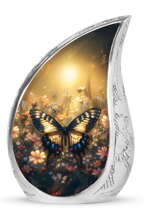 Yellow Monarch Flying Butterfly Large Cremation Urn For Adult Human Ashes