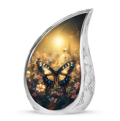 Yellow Monarch Flying Butterfly Large Cremation Urn For Adult Human Ashes
