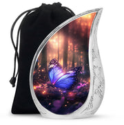 Blue Majestic Butterfly Memorial Urn - Mystical Forest Funeral Urn