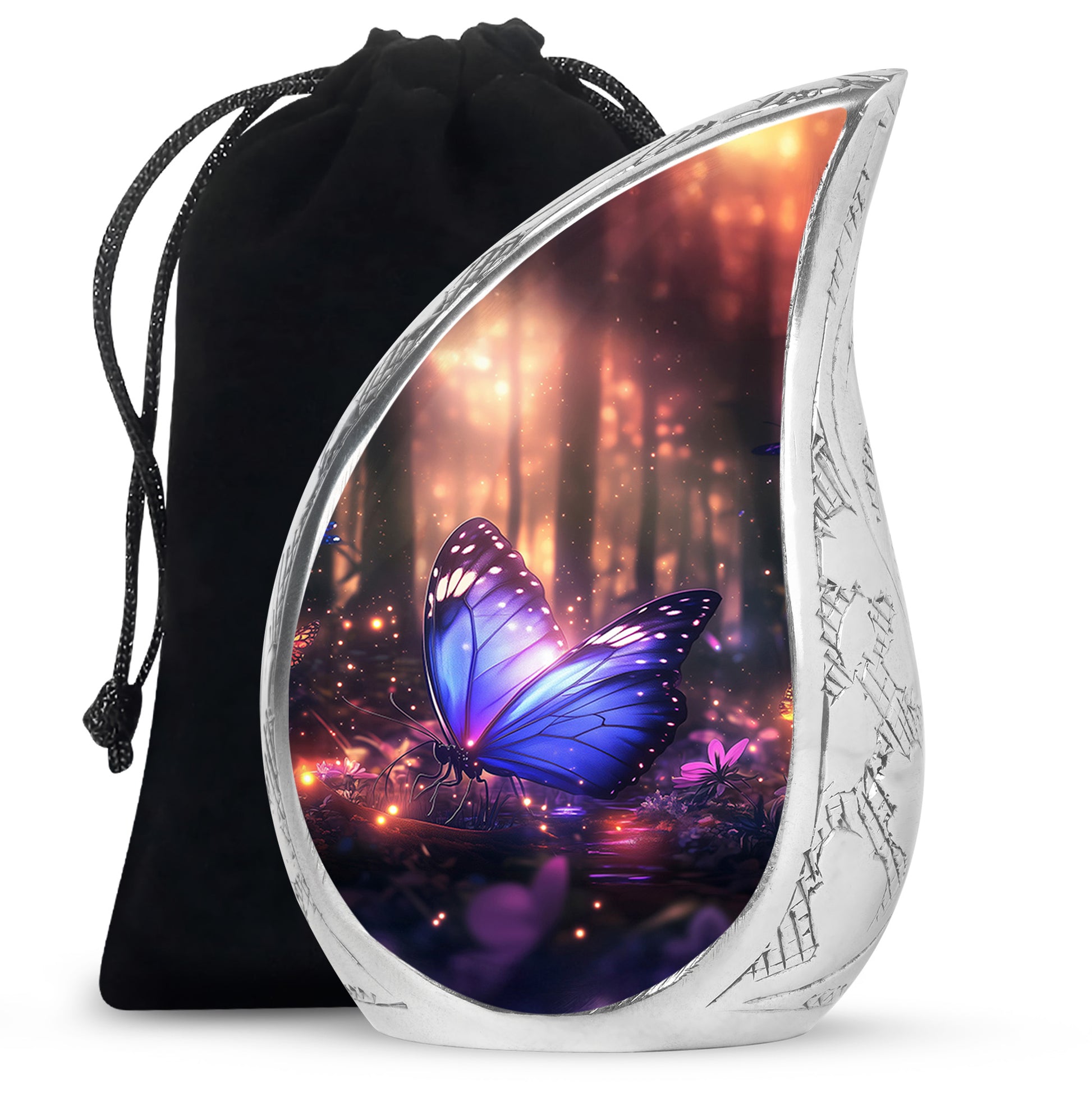 Blue Majestic Butterfly Memorial Urn - Mystical Forest Funeral Urn