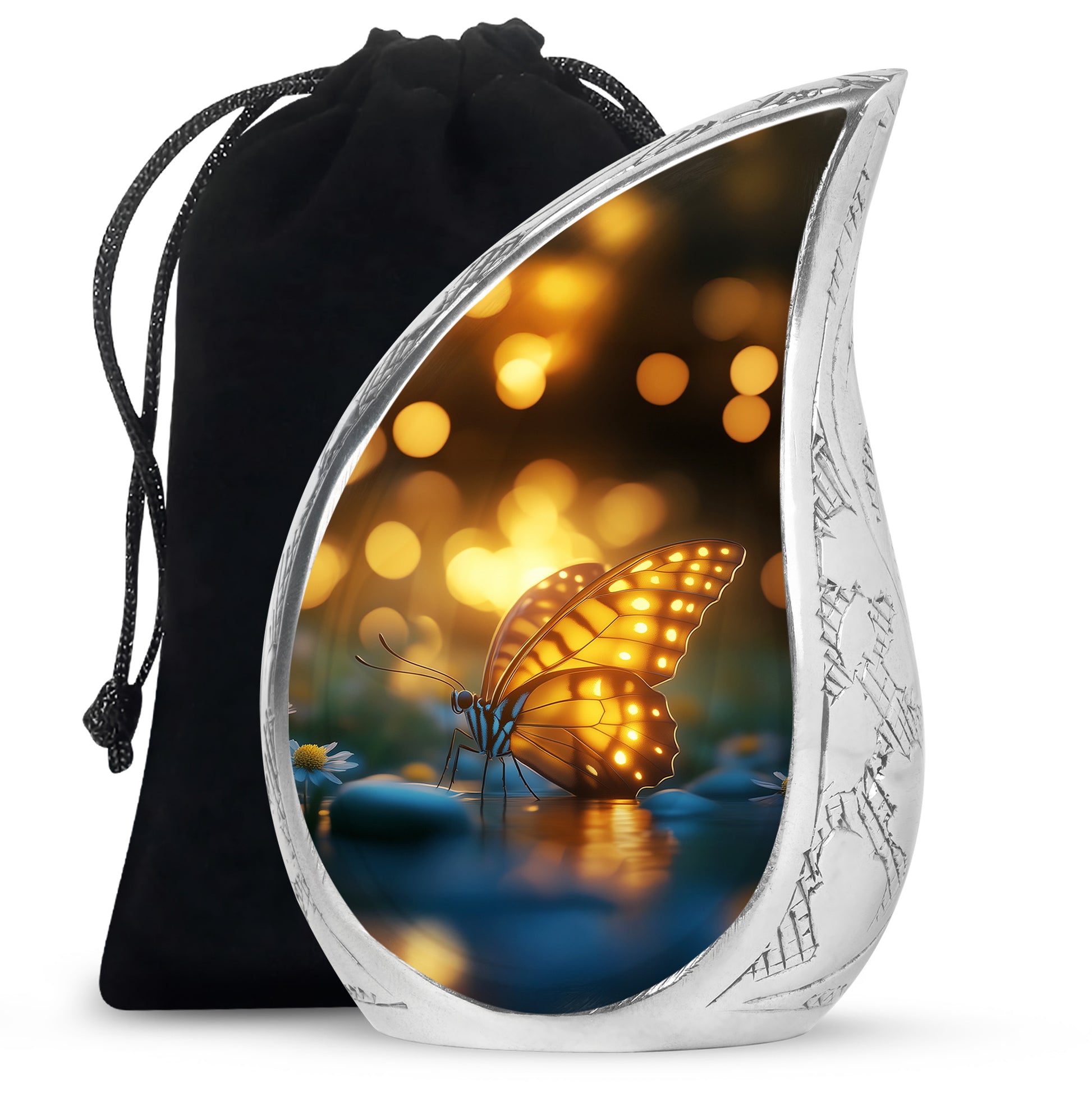 Yellow Butterfly Urn for Memorial - Large Urn For Human Ashes