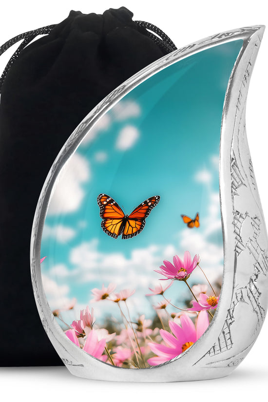 Monarch Butterflt Urn For Mom - Blue Sky Floral Urn For Women