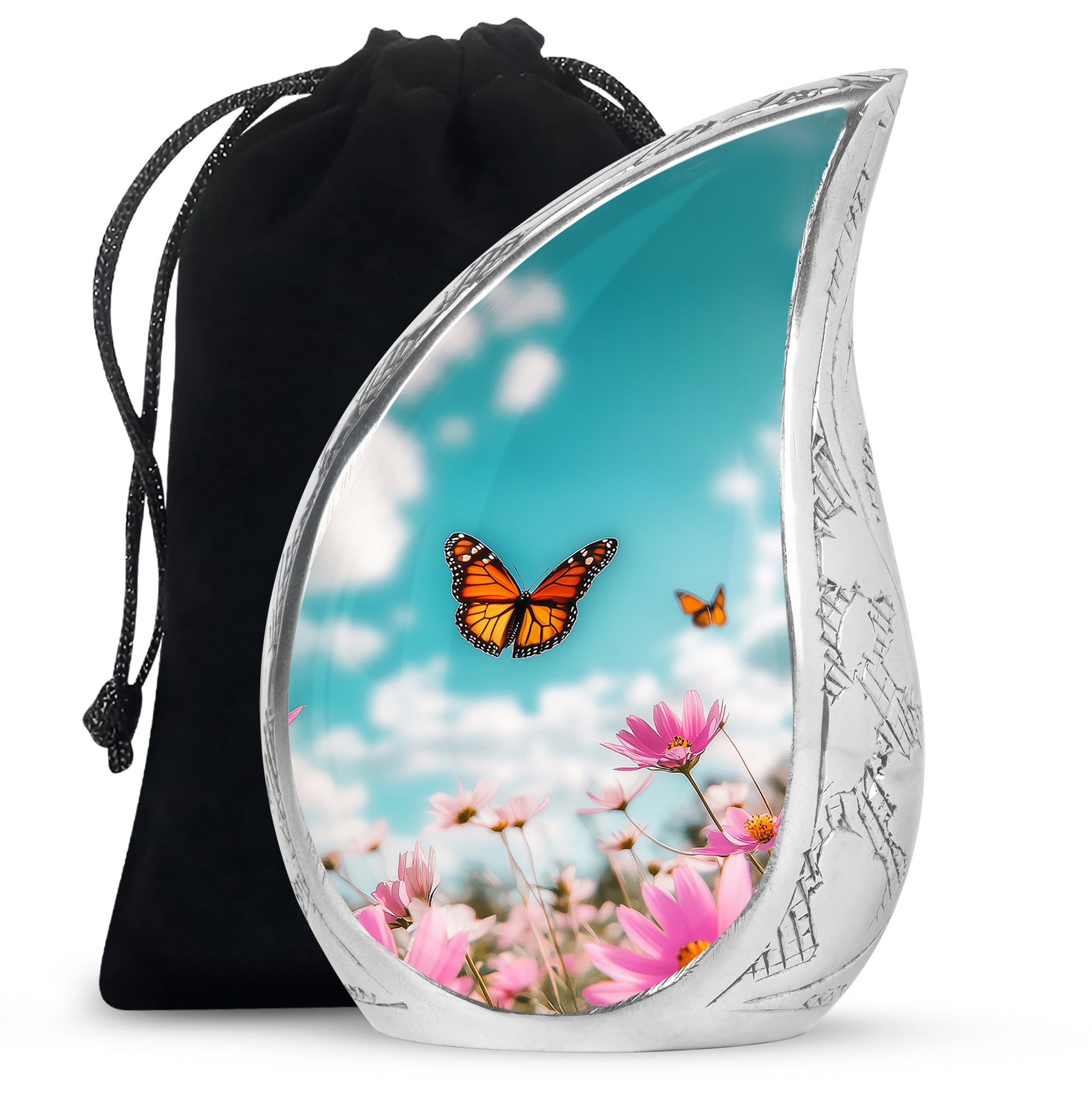 Monarch Butterflt Urn For Mom - Blue Sky Floral Urn For Women