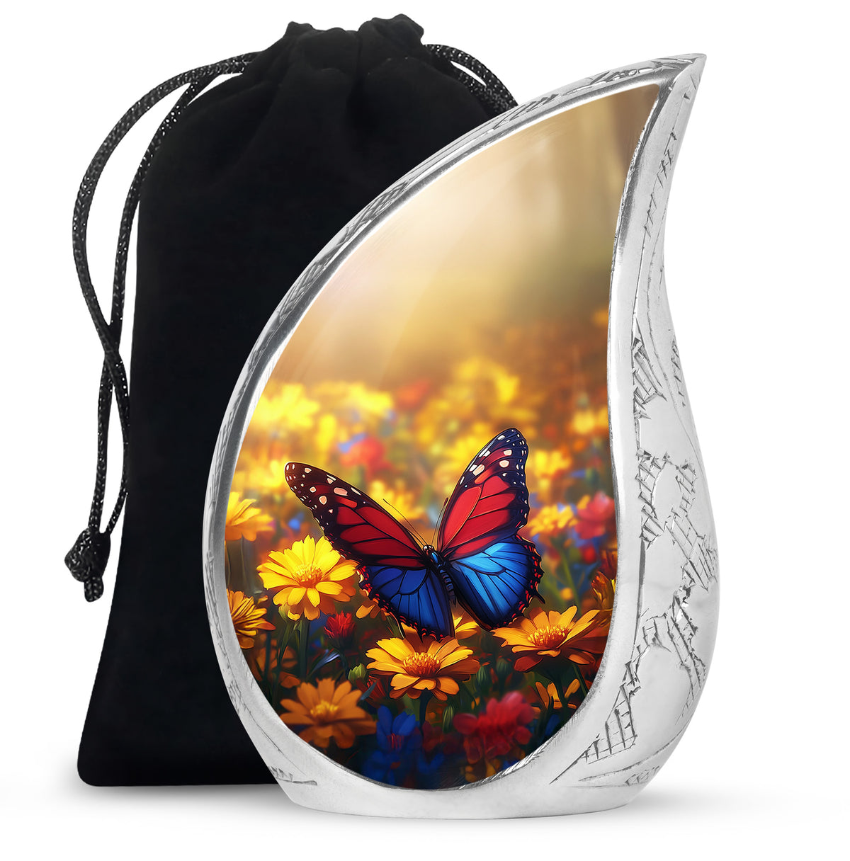Animated Sunflower Memorial Urn - Monarch Butterfly Ashes Urn