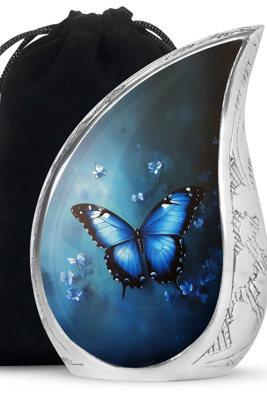 Blue Butterfly Cremation Ashes Urn - Funeral Urn For Men & Women