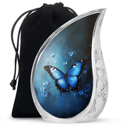Blue Butterfly Cremation Ashes Urn - Funeral Urn For Men & Women