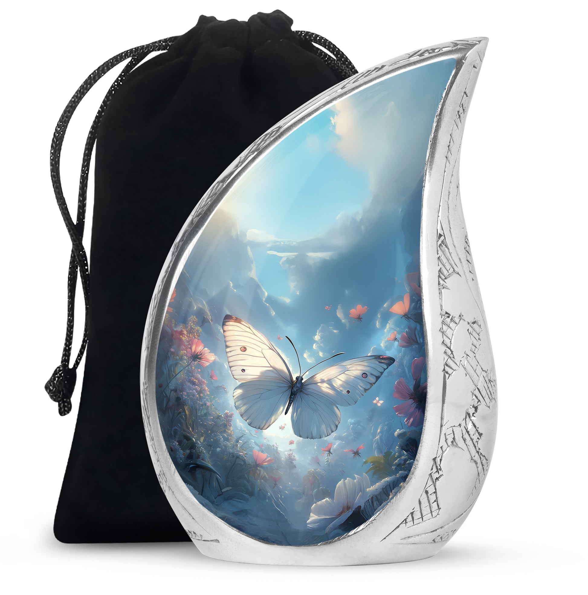 Dreamlike White Butterfly Urn For Human Ashes - Floral Memorial Urn