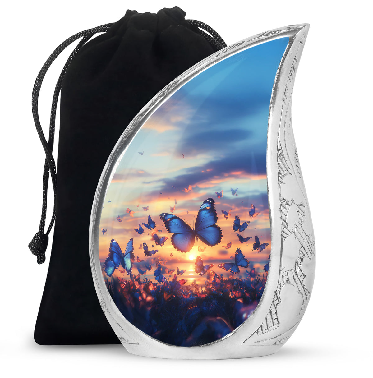 Blue Butterflies Memorial Urn - Sunset Cremation Urn For Women
