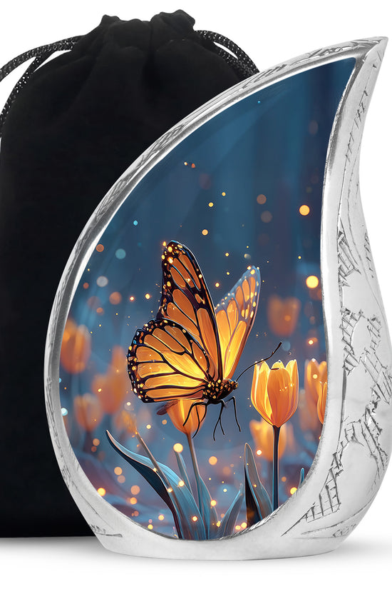 Moonlit Monarch Butterfly Urn - Tulip Floral Urn For Cremation