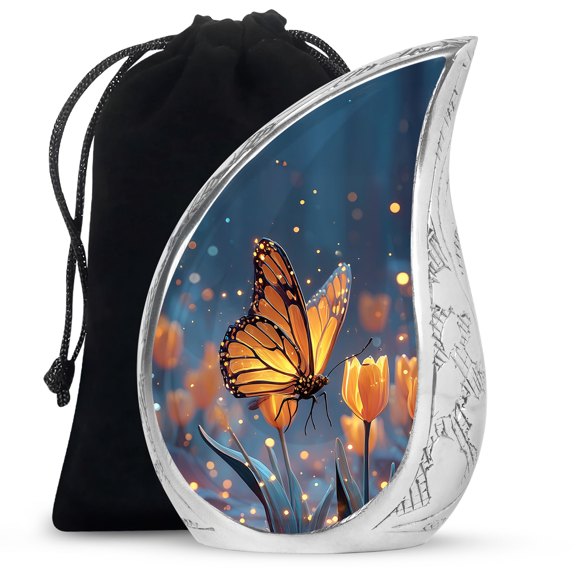 Moonlit Monarch Butterfly Urn - Tulip Floral Urn For Cremation