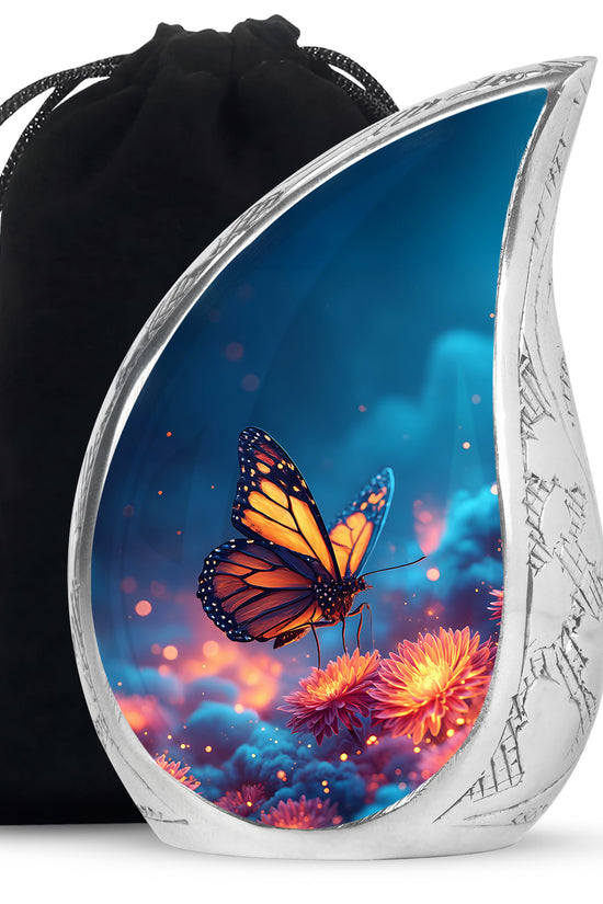 Monarch Butterfly Funeral Urn - Glowing Flower Remembrance Urn
