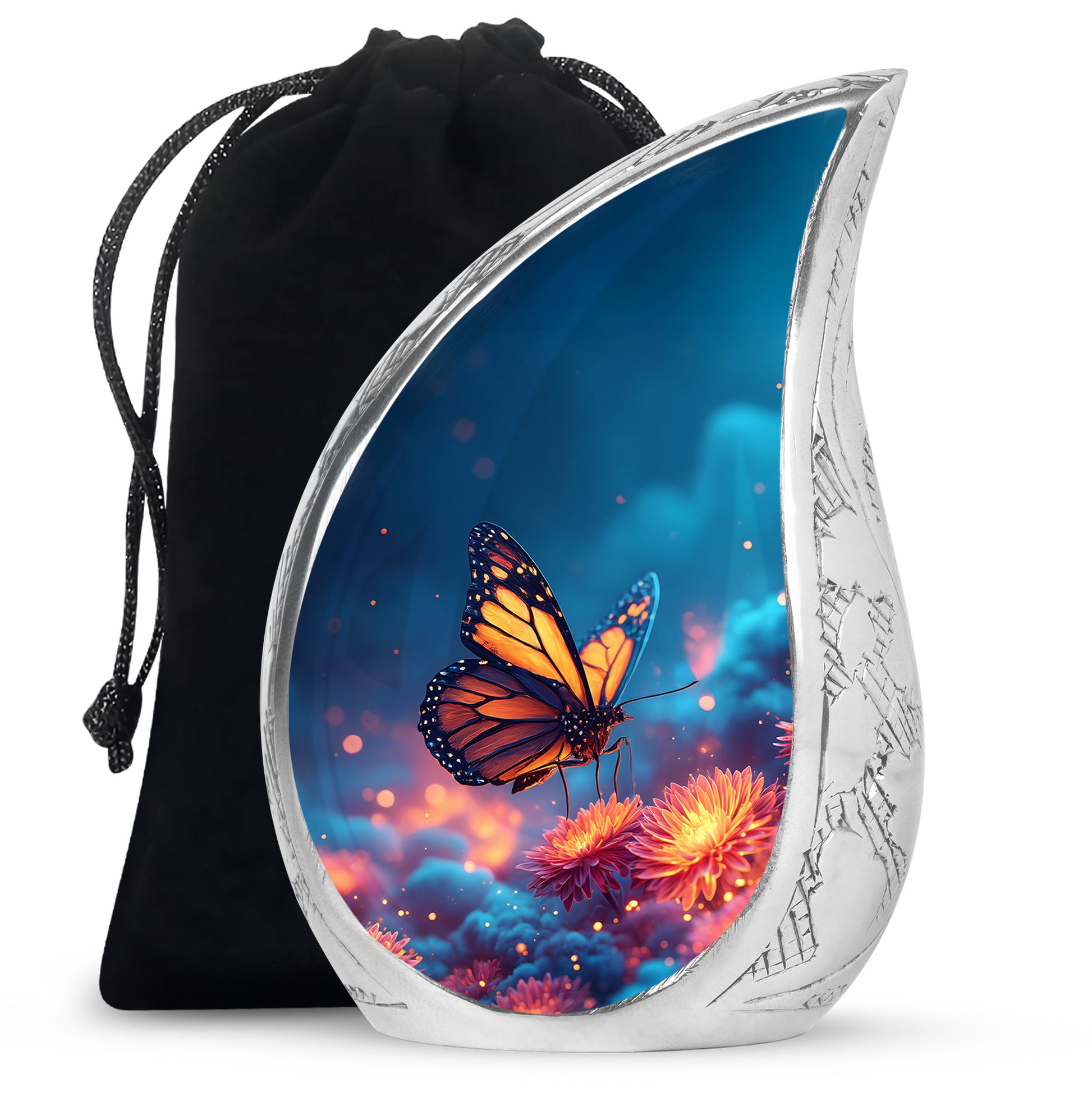 Monarch Butterfly Funeral Urn - Glowing Flower Remembrance Urn