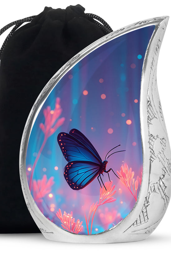 Blue Butterfly Cremation Urn for Ashes - Vibrant Floral Memorial Urn