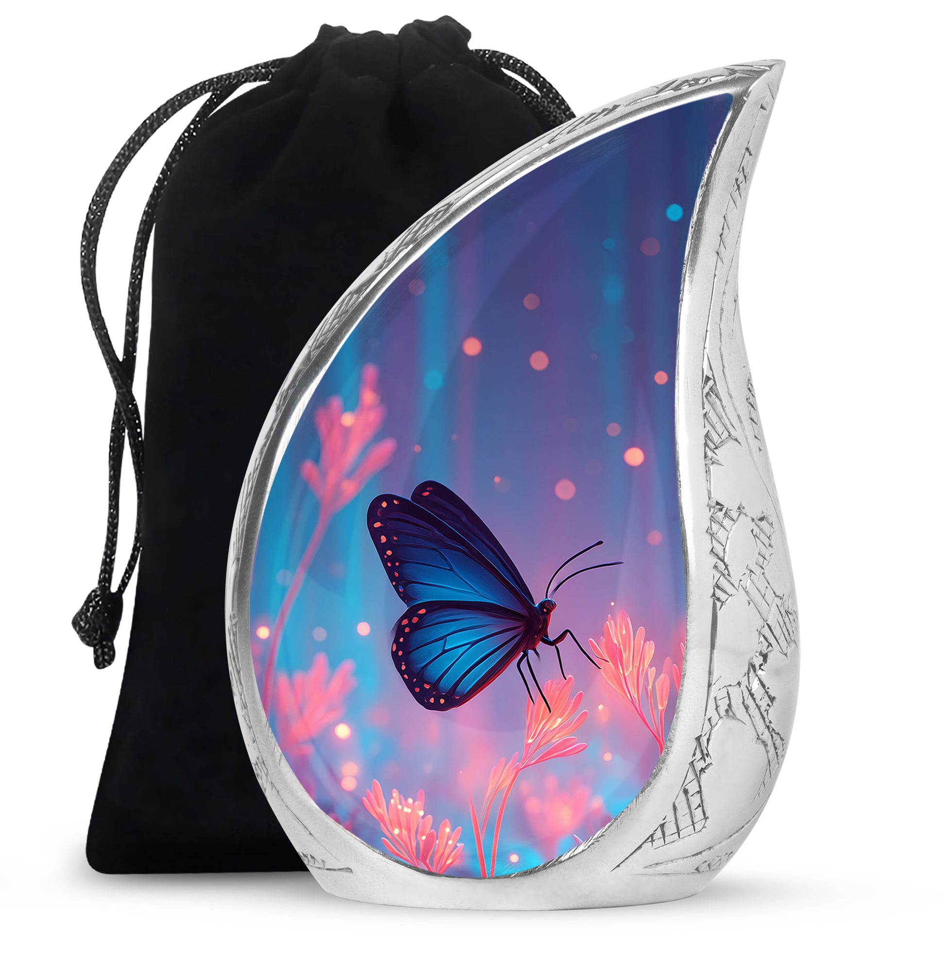 Blue Butterfly Cremation Urn for Ashes - Vibrant Floral Memorial Urn