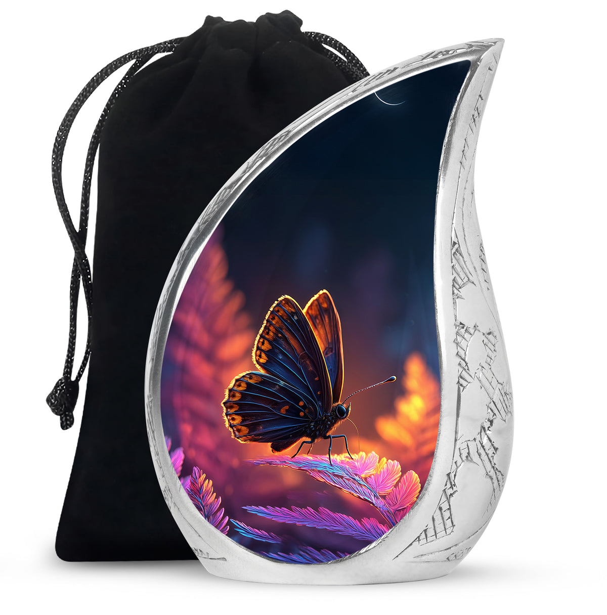 Butterfly On Flower Scenic Urn - Large Cremation Urns For Women Ashes