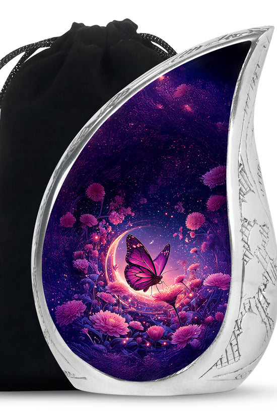 Beautiful Purple Butterfly & Flower Urn - Unique Tribute For Mom Ashes