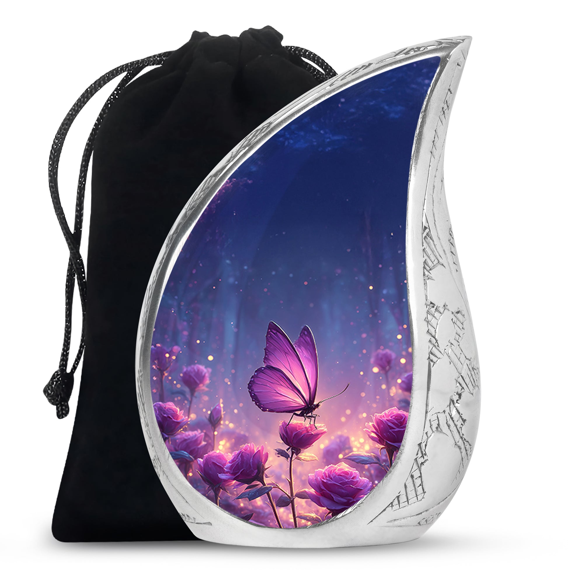 Purple Butterfly On Flower Scenic Urn - Handcrafted Cutom Urns For Mom