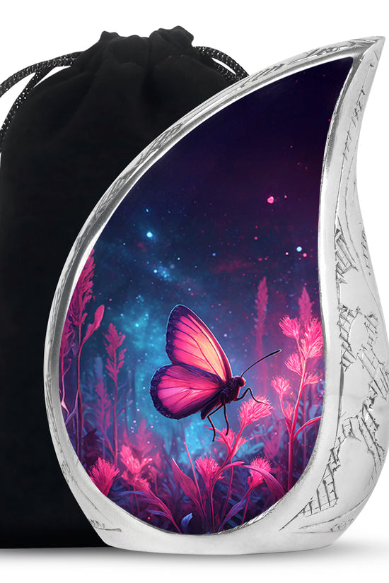 Pink Butterfly Night Scenic Urn - Beautiful Decorative Urn For Women