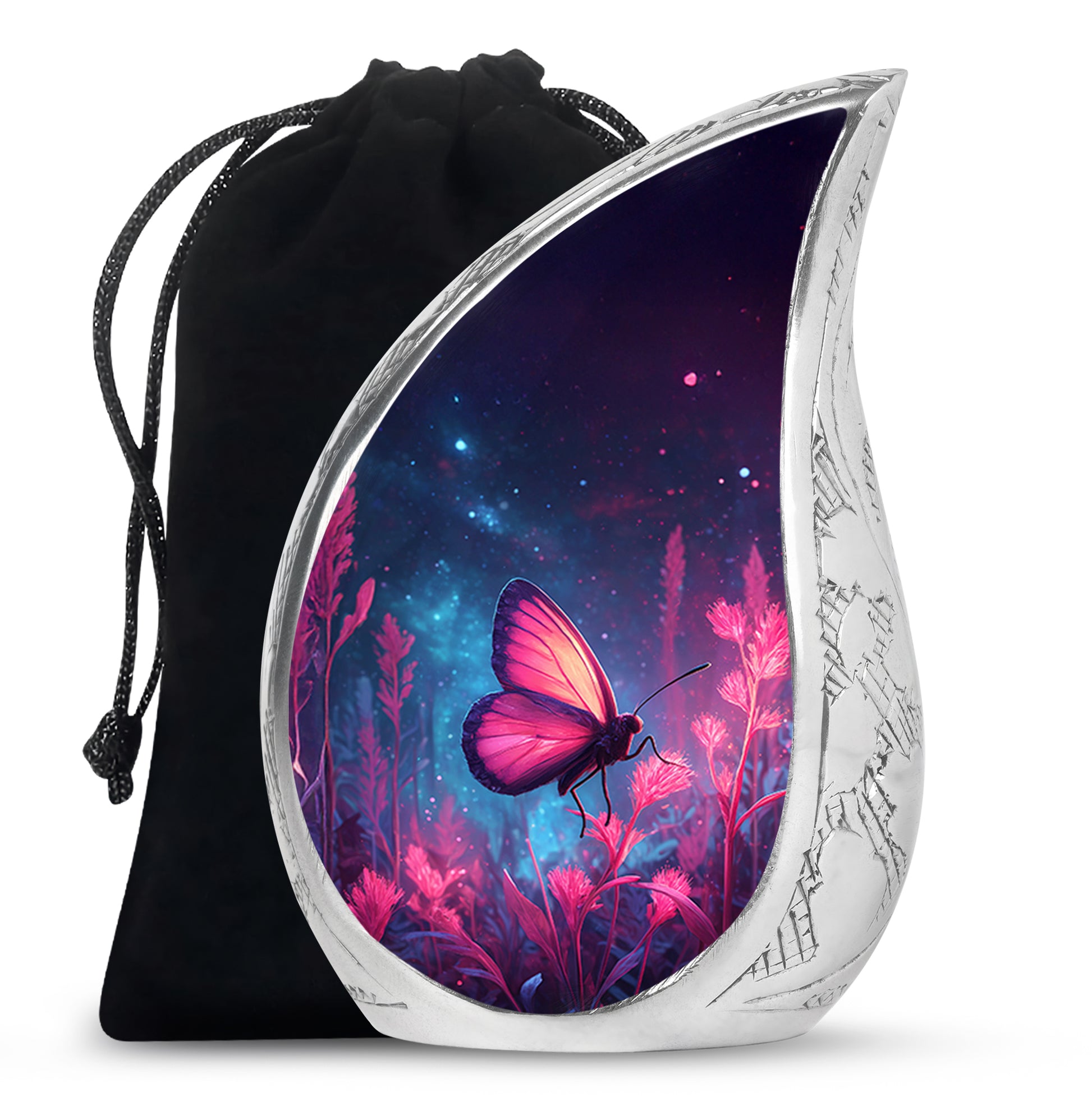 Pink Butterfly Night Scenic Urn - Beautiful Decorative Urn For Women