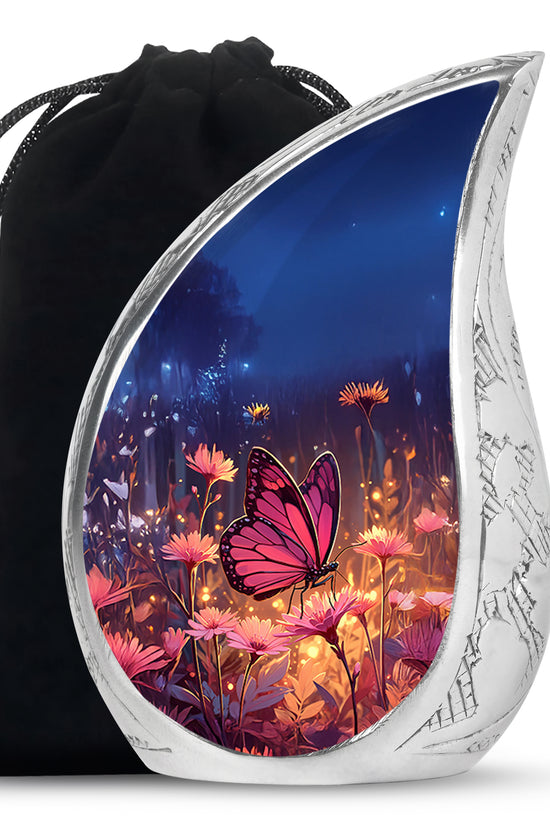 Navy Blue Butterfly Urn for Ashes – Elegant Floral Memorial For Ashes