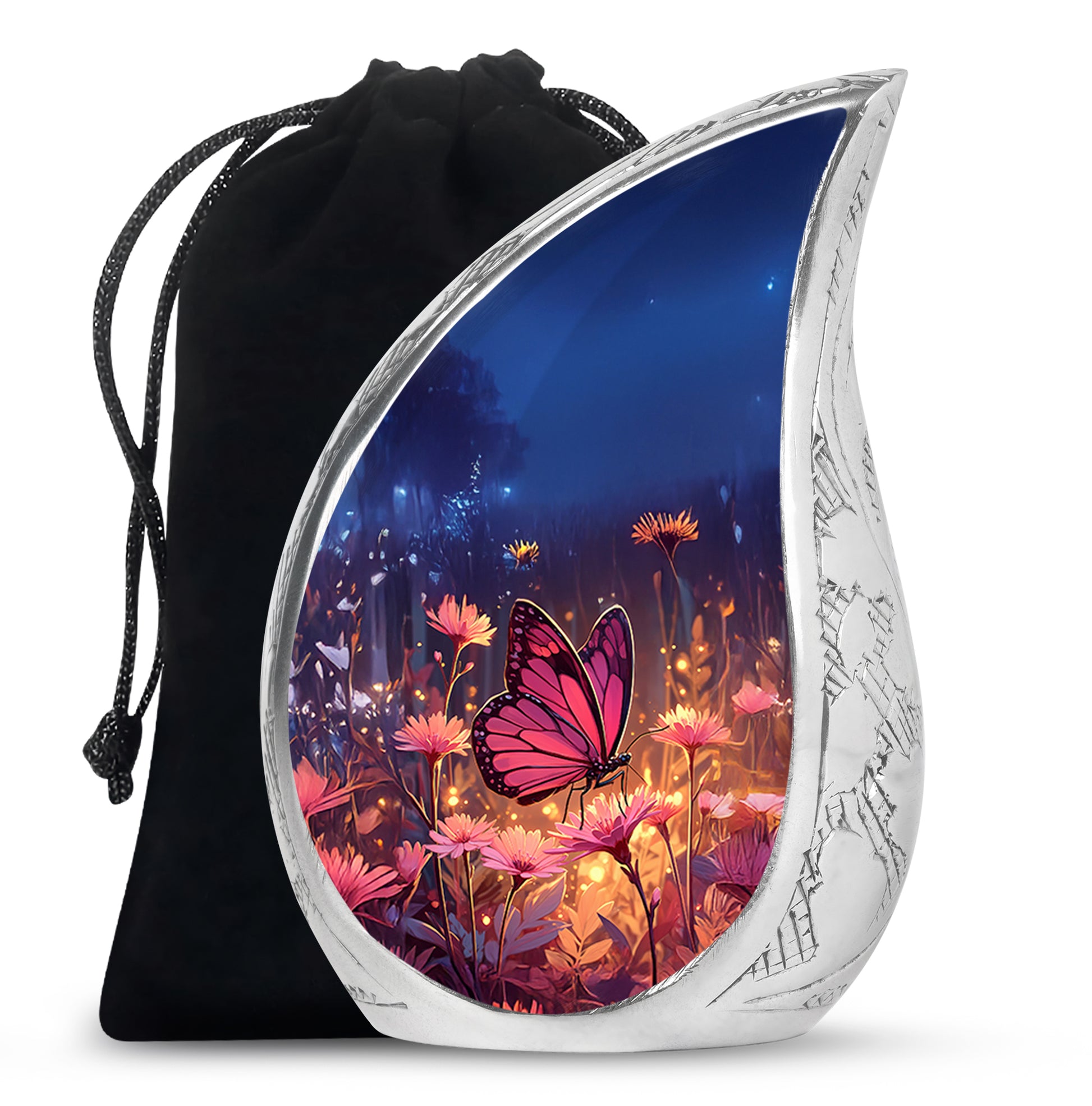 Navy Blue Butterfly Urn for Ashes – Elegant Floral Memorial For Ashes