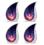 Sky Blue Butterfly Cremation Urn close-up of engraving and surface detail - flowing teardrop butterfly silhouette on curved aluminum - 10 inch aluminum urn for cremated remains