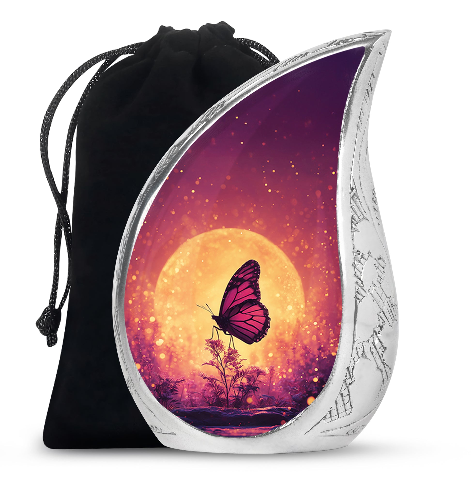 Pink Butterfly & Moon Scenic Urn - Elegant Memorial Urns For Women