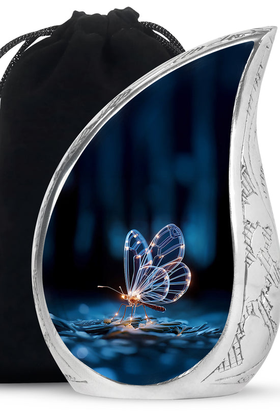Glowing Butterfly Cremation Urn – Decorative Black Urn for Human Ashes