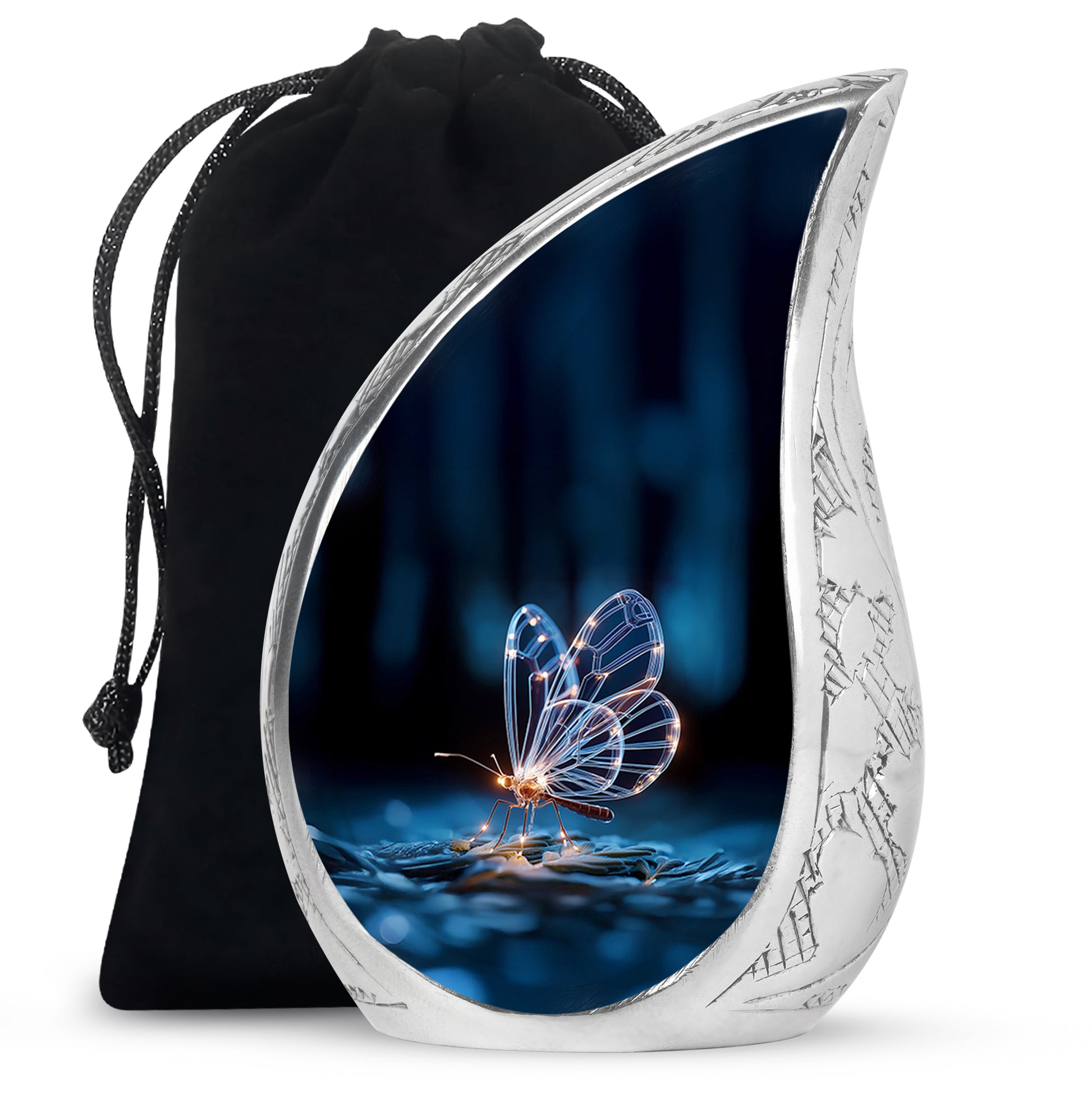 Glowing Butterfly Cremation Urn – Decorative Black Urn for Human Ashes