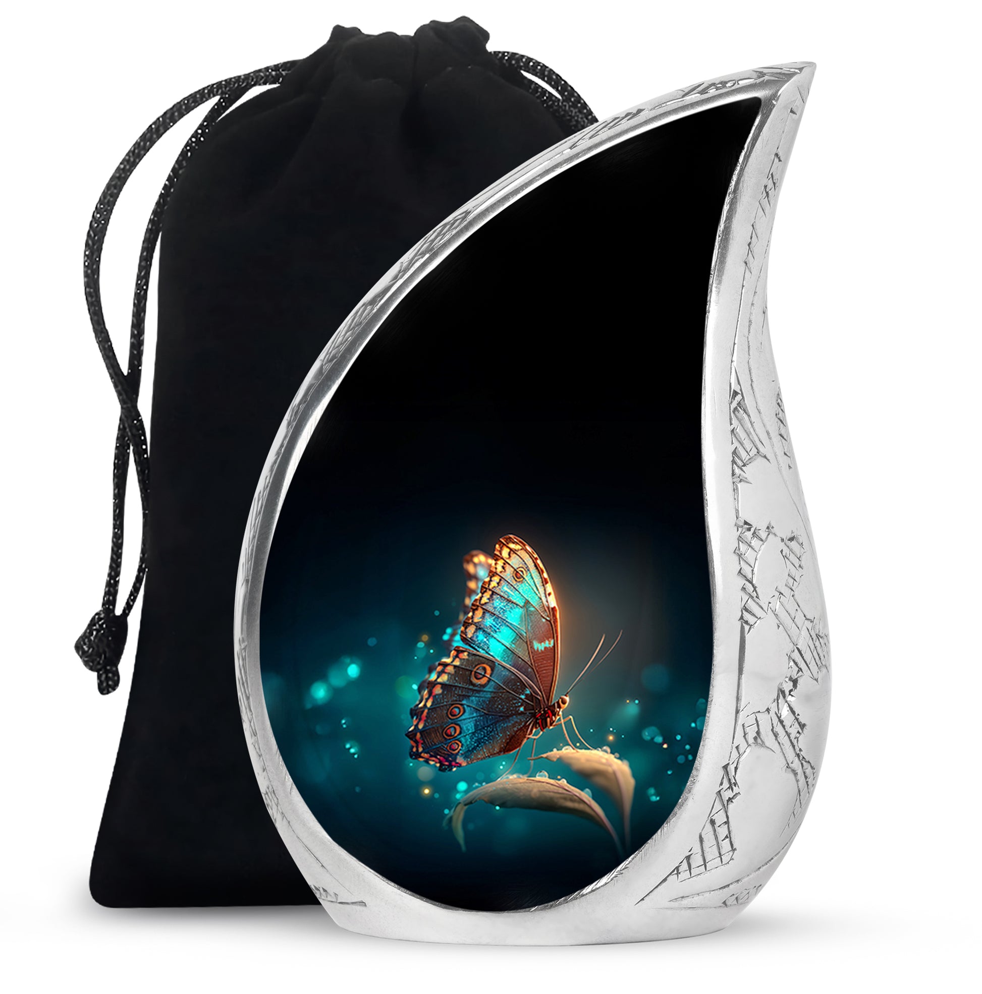 Black Glowing Butterfly Urn - Large Cremation Urns For Women Ashes