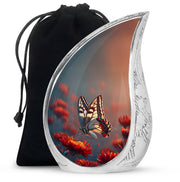 Sapphire Blue Butterfly Cremation Urn front view showing detailed design - graceful tear-shaped urn with butterfly motif - full-size 10 inch 200 cubic inch adult cremation urn