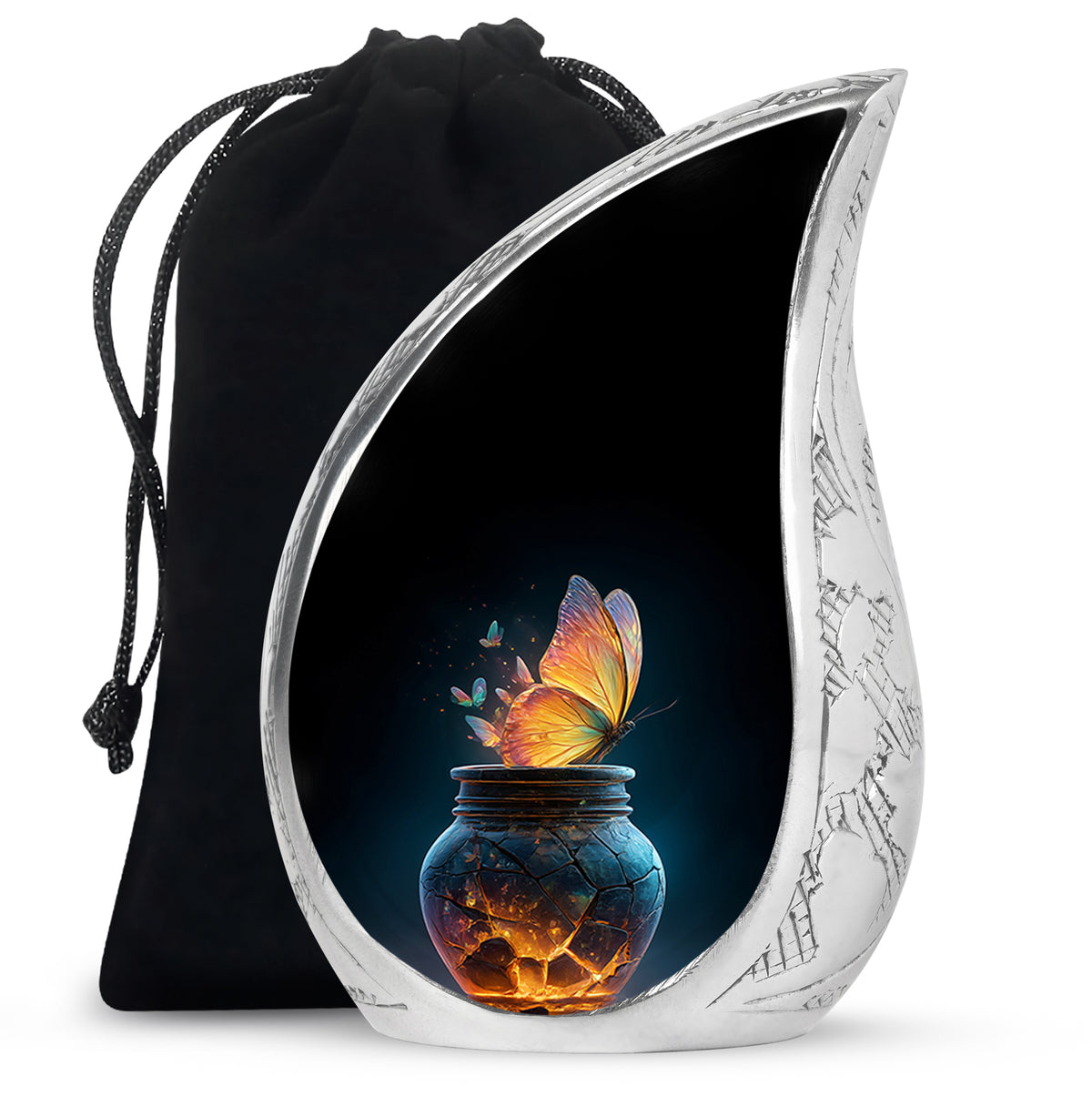 Black Glowing Butterfly Urn - Cremation Urns For Women Ashes