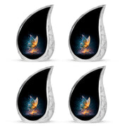 Rich Black Butterfly Cremation Urn close-up of engraving and surface detail - rounded teardrop butterfly design with delicate detail - 10 inch aluminum urn for cremated remains