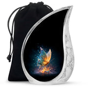 Onyx Black Butterfly Cremation Urn front view showing detailed design - graceful tear-shaped urn with butterfly motif - full-size 10 inch 200 cubic inch adult cremation urn