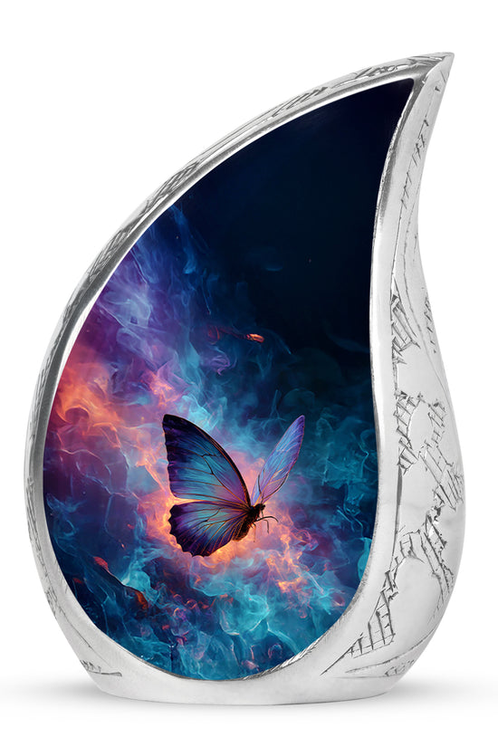 Luminous Blue Butterfly Passage Urn for Human Ashes - 10-inch, 200 cu in - Yatskia