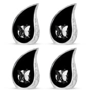 Onyx Black Butterfly Cremation Urn close-up of engraving and surface detail - graceful tear-shaped urn with butterfly motif - 10 inch aluminum urn for cremated remains