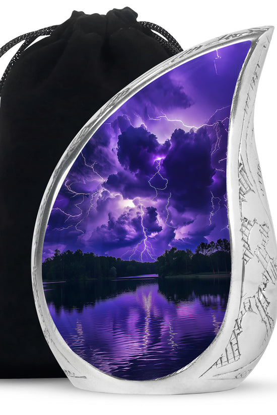 Purple Night Thunderstorm Scenic Urn - Unique Decor Urns For Ashes