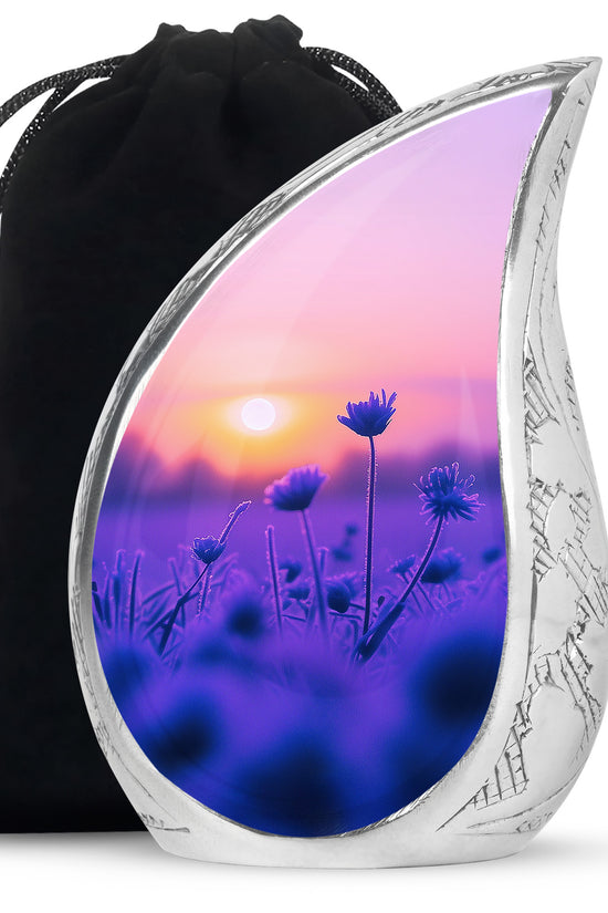 Purple Flower Sunrise Scenic Urn - Beautifully Crafted Urns For Ashes