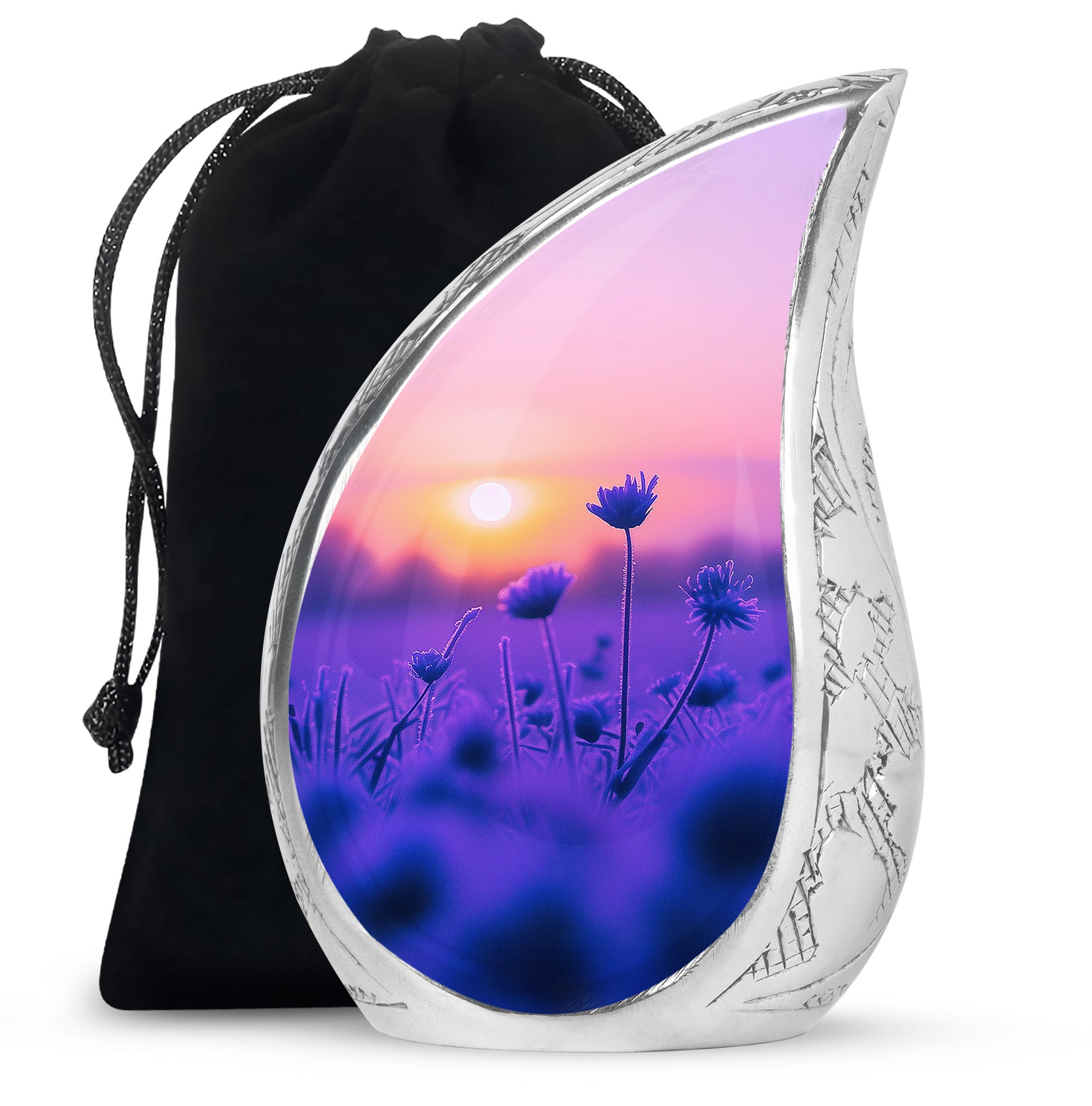 Purple Flower Sunrise Scenic Urn - Beautifully Crafted Urns For Ashes