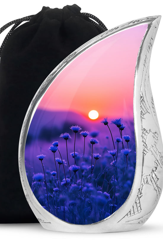 Blue Flower Sunset Scenic Urn - Beautiful Decor Urns For Mom Ashes